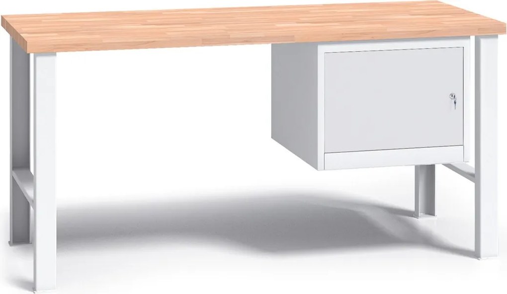 Profesjonalny stół warsztatowy G3 z drewnianym blatem roboczym, 1500 mm, 1x szafka, szary