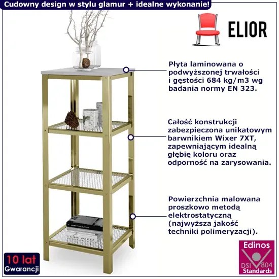 Wąski regał w stylu glamur złoty + beton - Nessebax 4X
