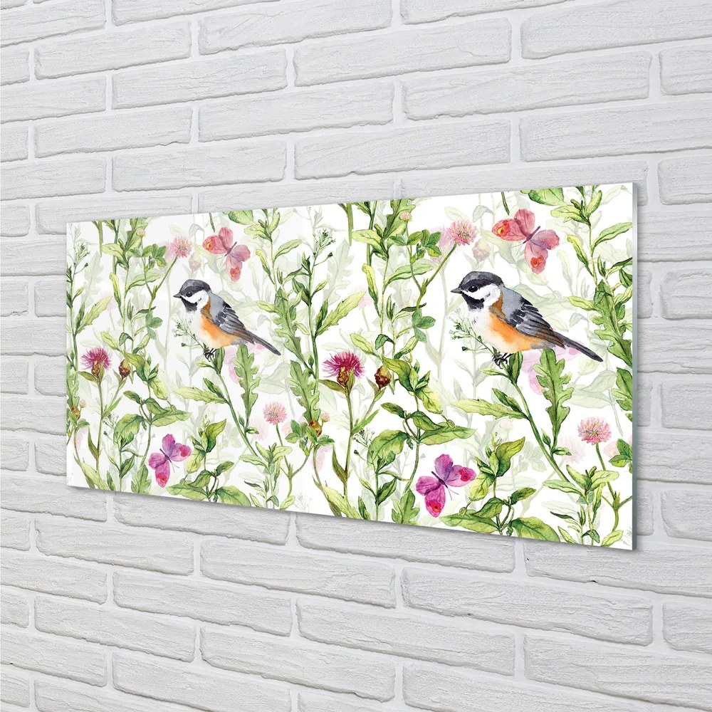 Panel szklany do Kuchni Artystyczna Wizja Ptaka w Trawie