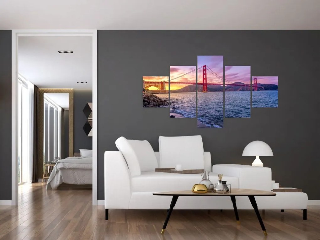 Obraz mostu z zachodem słońca (125x70 cm)