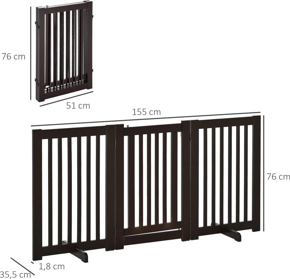 PawHut Barierka ochronna dla psów, Regulowana i Składana, z MDF, Ciemnobrązowa, 155 x 1,5 x 76 cm