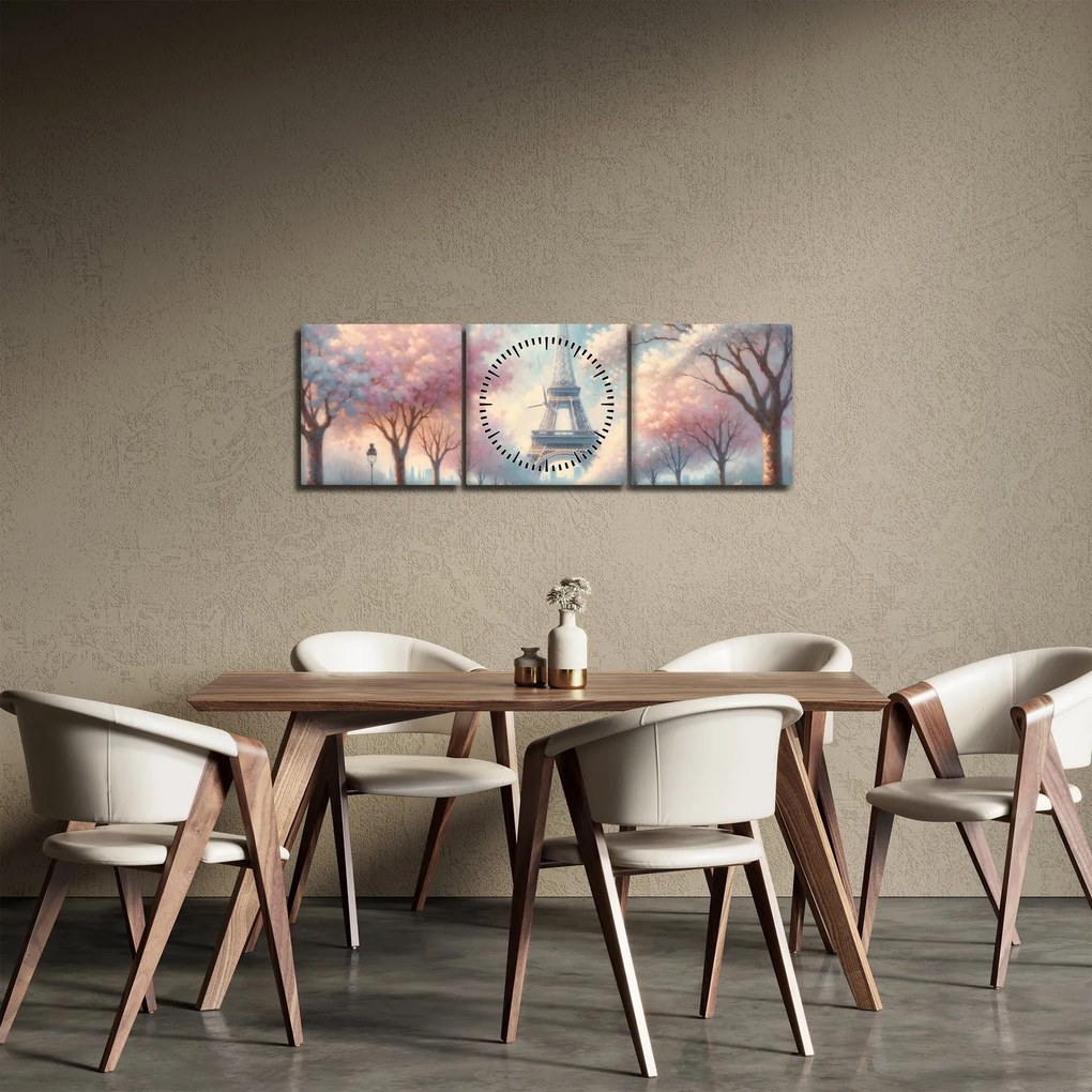 Obraz – Wiosna w Paryżu (z zegarem) (90x30 cm)