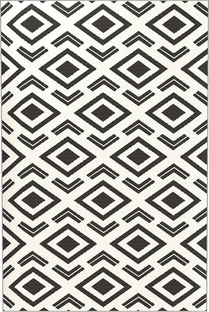 Składany, wodoodporny dywan zewnętrzny Outsunny w stylu boho z torbą, 182 x 274 cm, Czarny+Biały