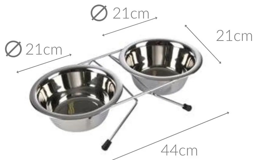 Miska na karmę podwójna, stal nierdzewna, Ø 21cm, na stojaku
