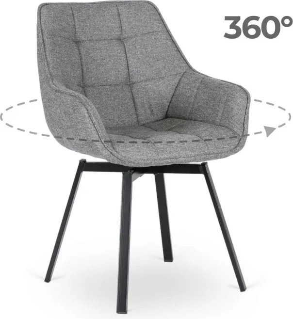 Krzesło Tapicerowane Obrotowe do Salonu LUNA 2 Szare Nowoczesne Loft