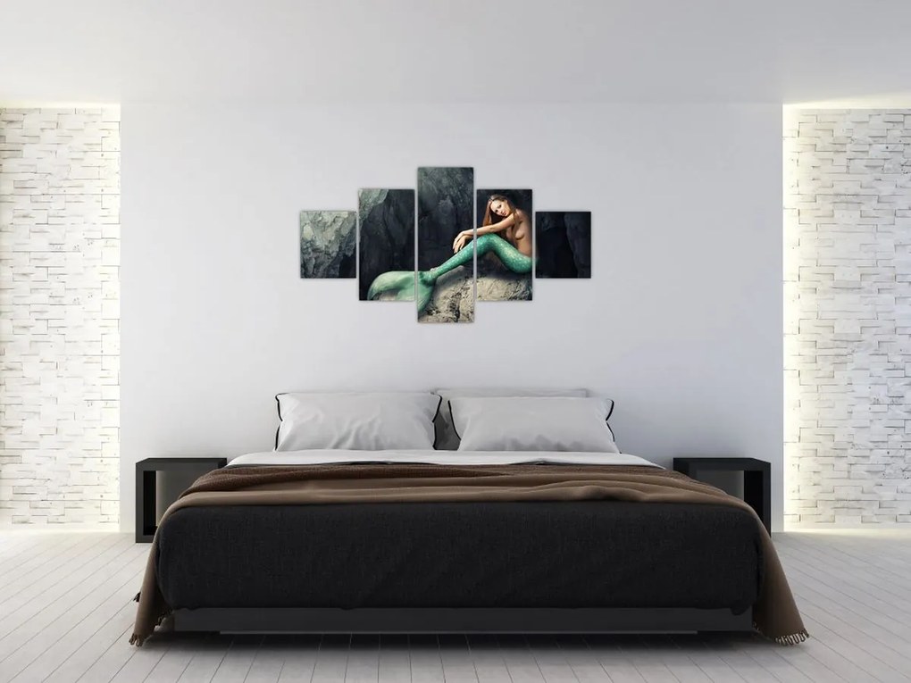 Obraz - Syrenka na skale (125x70 cm)