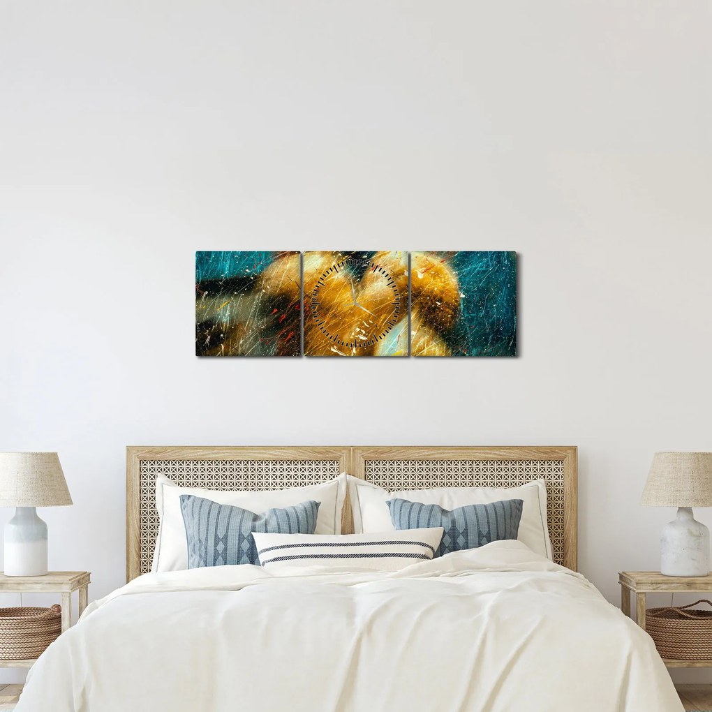 Obraz - Całujące się anioły (z zegarem) (90x30 cm)