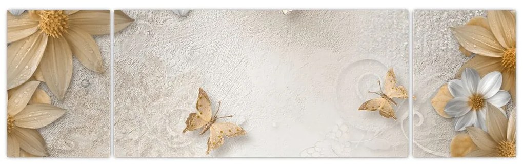 Obraz - Kwiaty z muszką (170x50 cm)