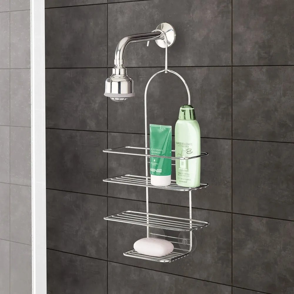 Wisząca stalowa półka łazienkowa w kolorze srebra z połyskiem Luxy – Metaltex