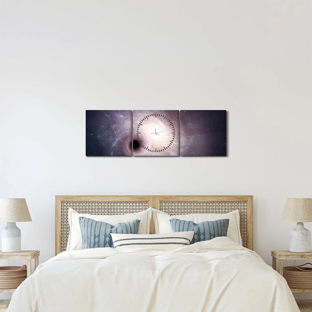 Obraz - Galaktyki spiralne (z zegarem) (90x30 cm)