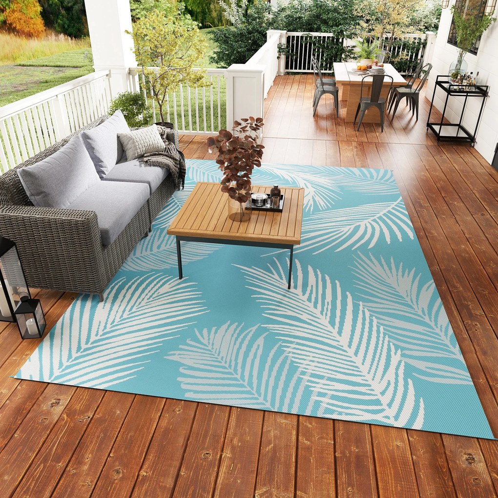 Outsunny Dywan Ogrodowy Odwracalny Wytrzymały Odporny na Warunki Atmosferyczne z Torbą Transportową i Mocowaniami 274 x 182 cm Jasnoniebieski + Biały | Aosom PL