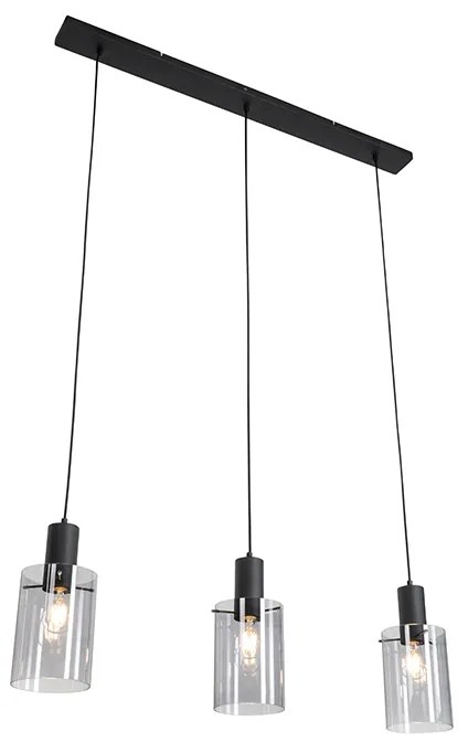 Lampa wisząca czarna z przydymionym szkłem owalnym 3-światłowa - Vidra Nowoczesny Oswietlenie wewnetrzne