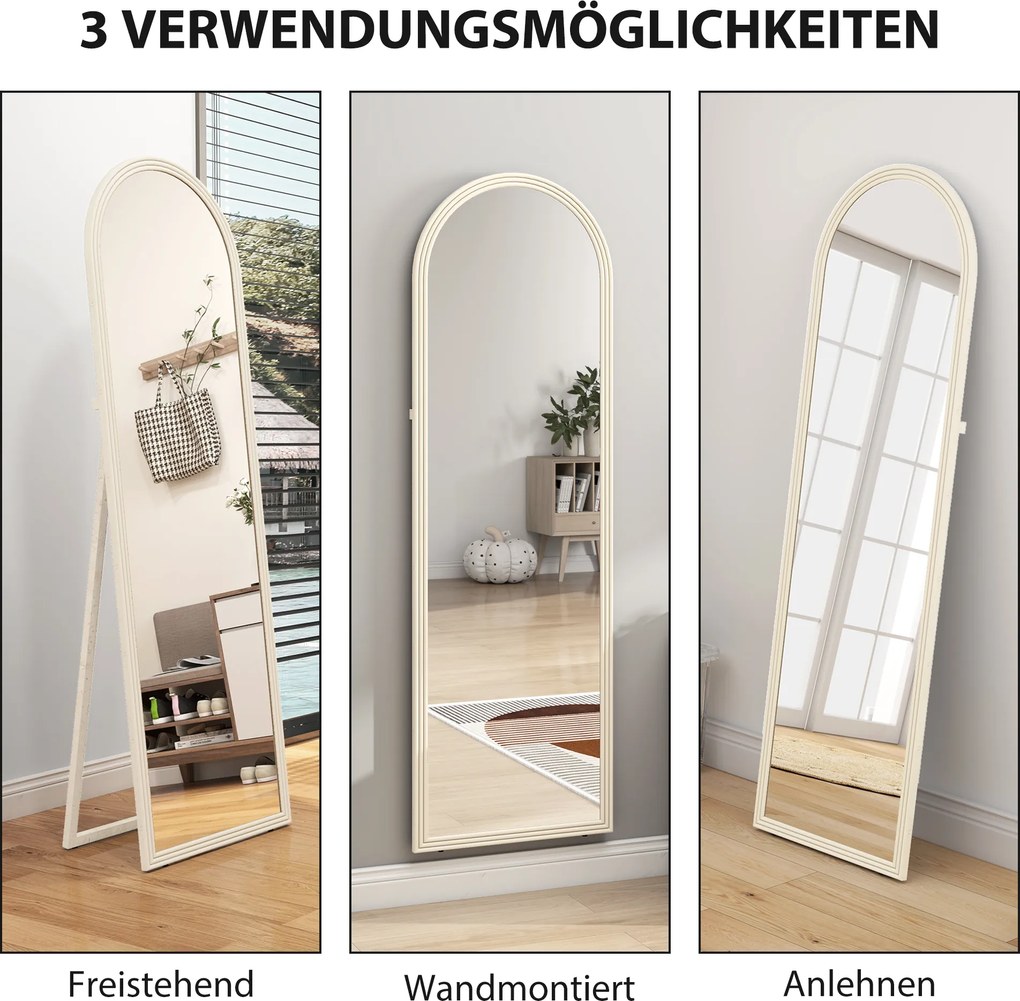 HOMCOM Lustrzany w całości, 50 x 160 cm, stojący, lustrzany do ściany, rama łukowa, biały