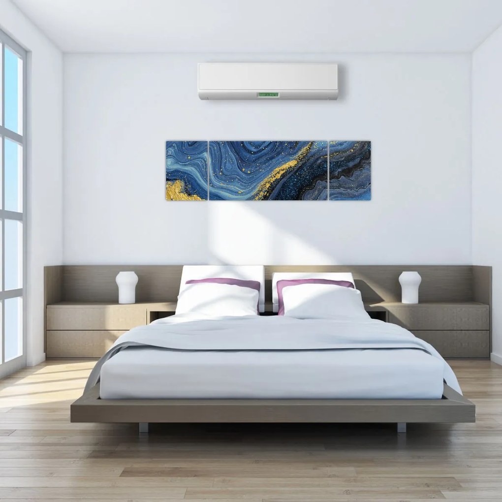 Obraz - Niebiesko-złota abstrakcja (170x50 cm)