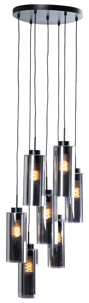 Lampa wisząca Art Deco czarna z dymionym szkłem 7-punktowa - Laura ArtDeco Oswietlenie wewnetrzne