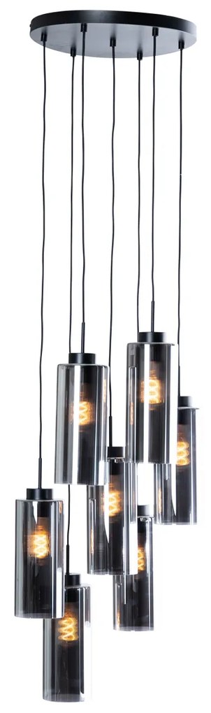 Lampa wisząca art deco czarna z przydymionym szkłem 7-świateł - Laura