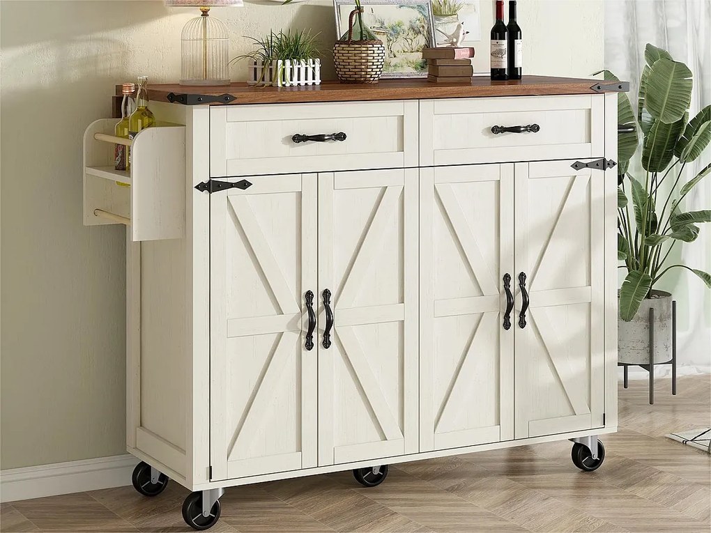 Wyspa kuchenna - z chowanym blatem - 4 drzwi i 2 szuflady - Beżowa