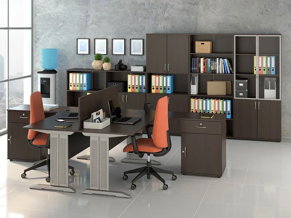 Zestaw biurowych mebli z biurkiem zamykanych na kluczyk wenge B1-E55