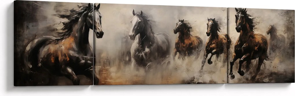 Obraz - Obraz olejny przedstawiający konie (170x50 cm)
