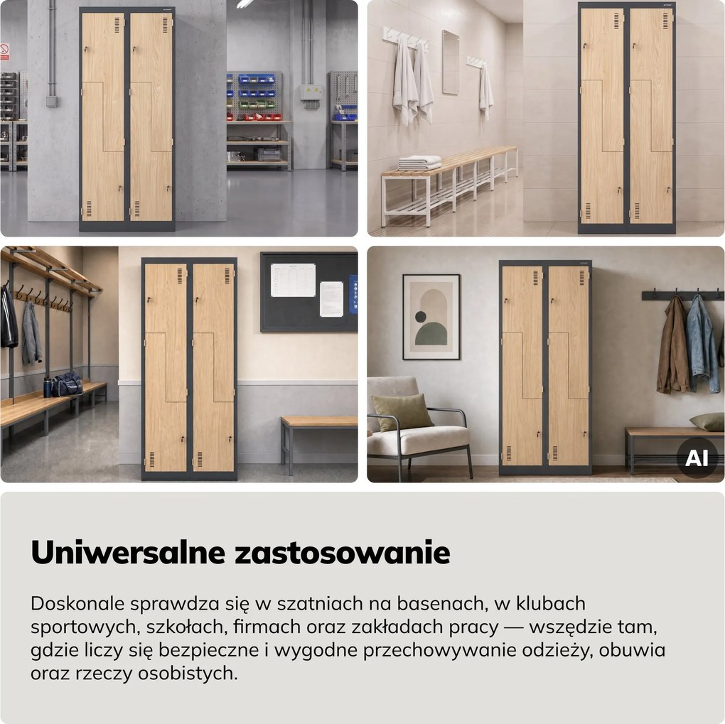 Szafa socjalna ubraniowa typu L, czterokomorowa, antracytowa/dąb sonoma, 800x1850x450 mm: JULIA Eco Design