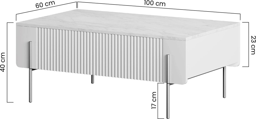 Stolik kawowy z szufladami Malmi 100 cm - kaszmir / złote nóżki