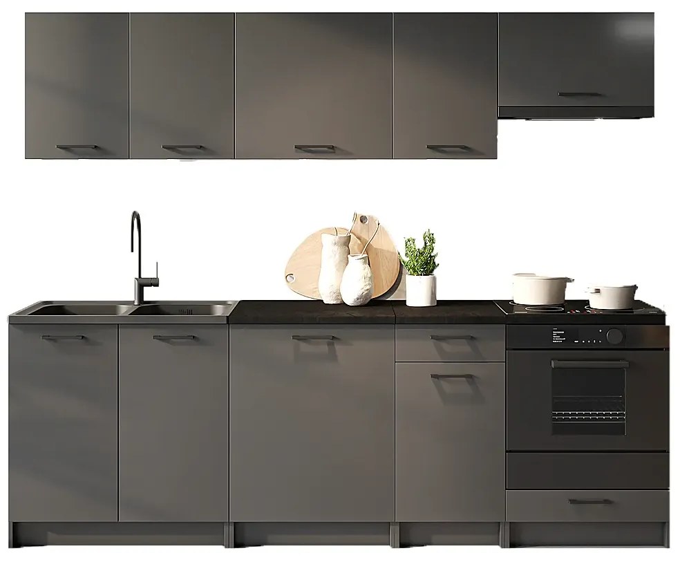Zestaw 8 mebli do kuchni 240 cm grafit mat - Lanter 6X
