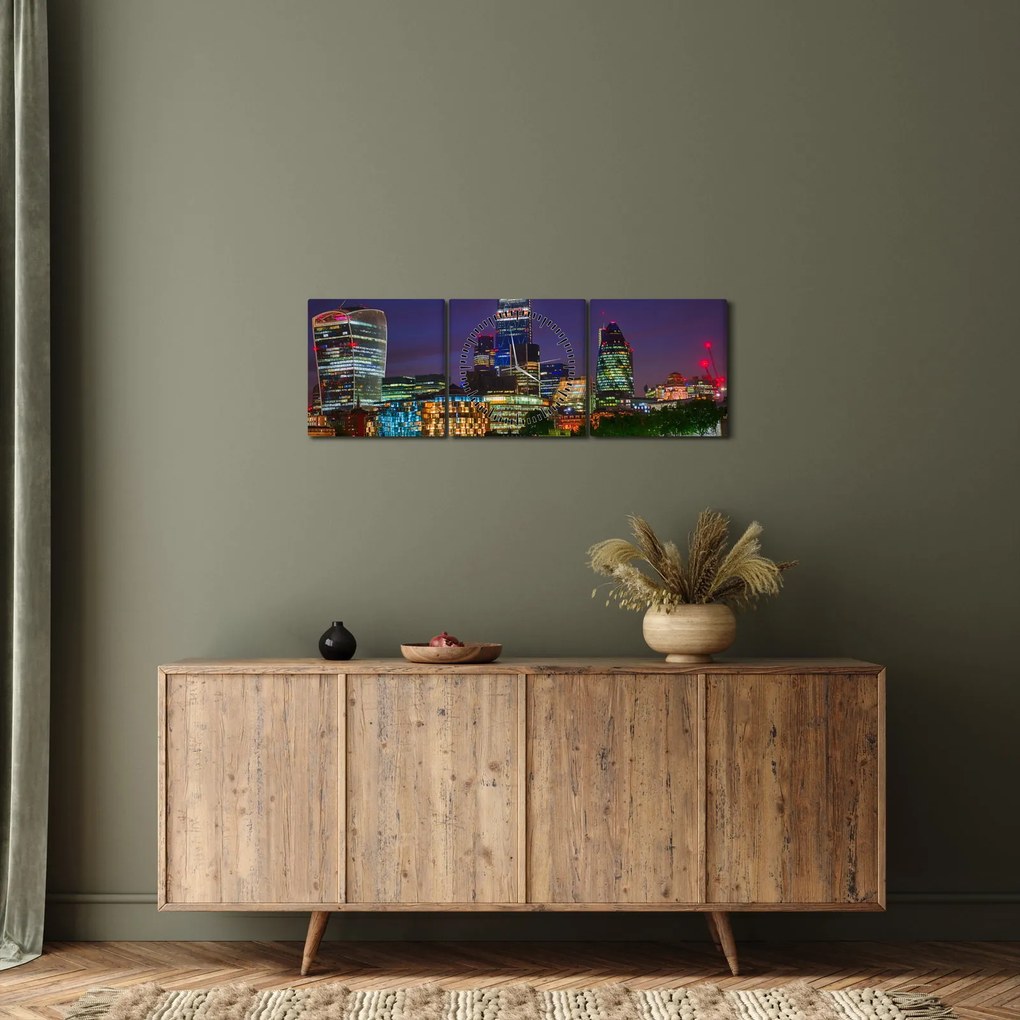 Obraz - Londyn wieczorem (z zegarem) (90x30 cm)