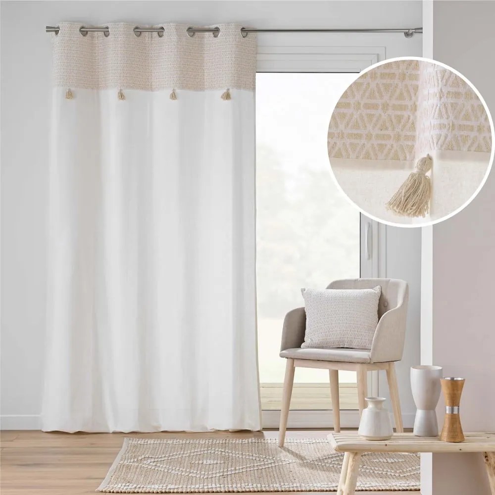 Biało-beżowa zasłona z mieszanki bawełny 140x240 cm Milano – douceur d'intérieur
