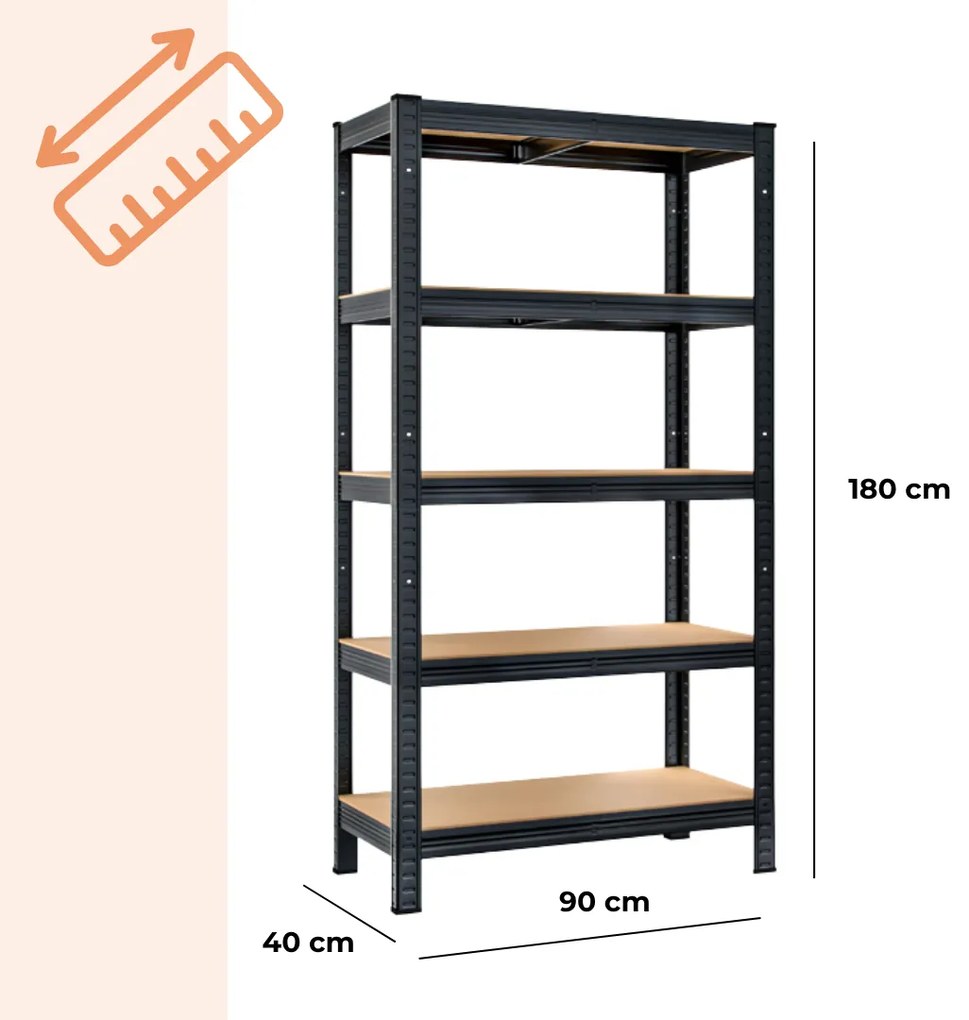 Jurhan Regał o dużej nośności HEAVY, maks. 875kg, 90x40x180cm, czarny