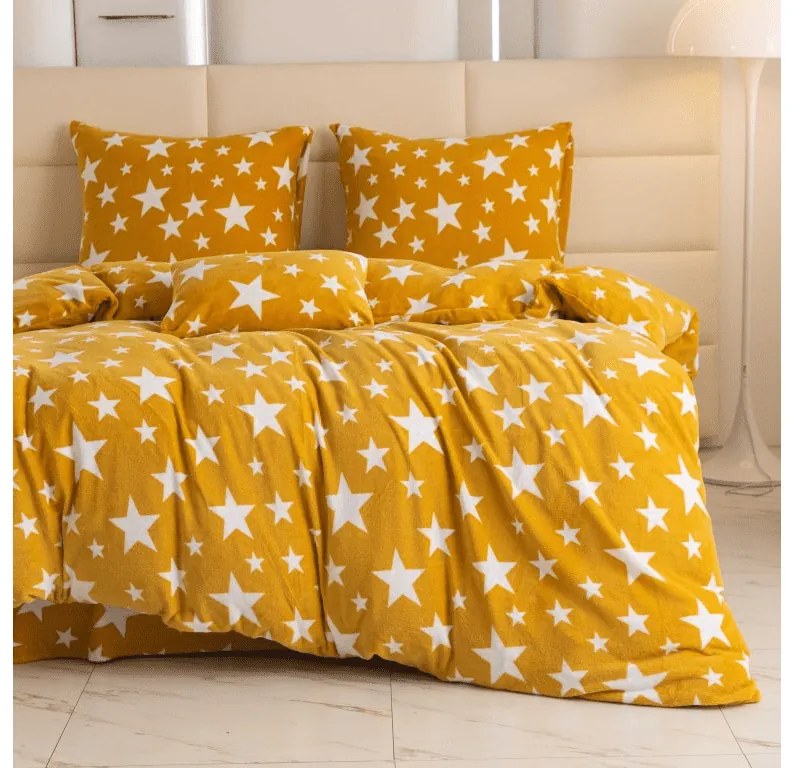 PrzytulneMieszkanie.pl PrzytulneMieszkanie.pl Pościel z mikropluszu STARS żółto-pomarańczowe Rozmiar pościeli: 2 szt 70 x 90 cm | 200 x 220 cm