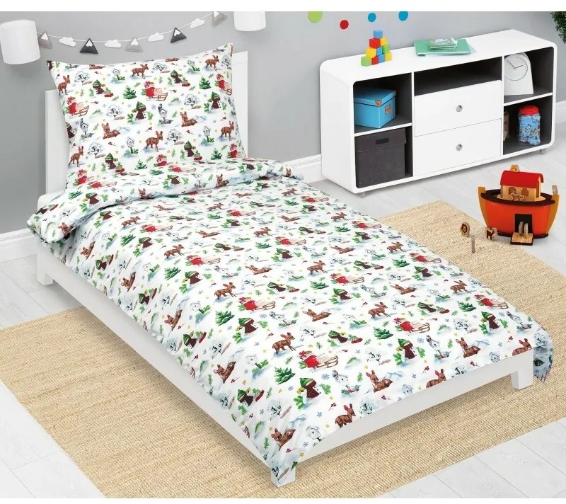 Bellatex Świąteczna pościel bawełniana Zwierzątka w lesie, 140 x 200 cm, 70 x 90 cm
