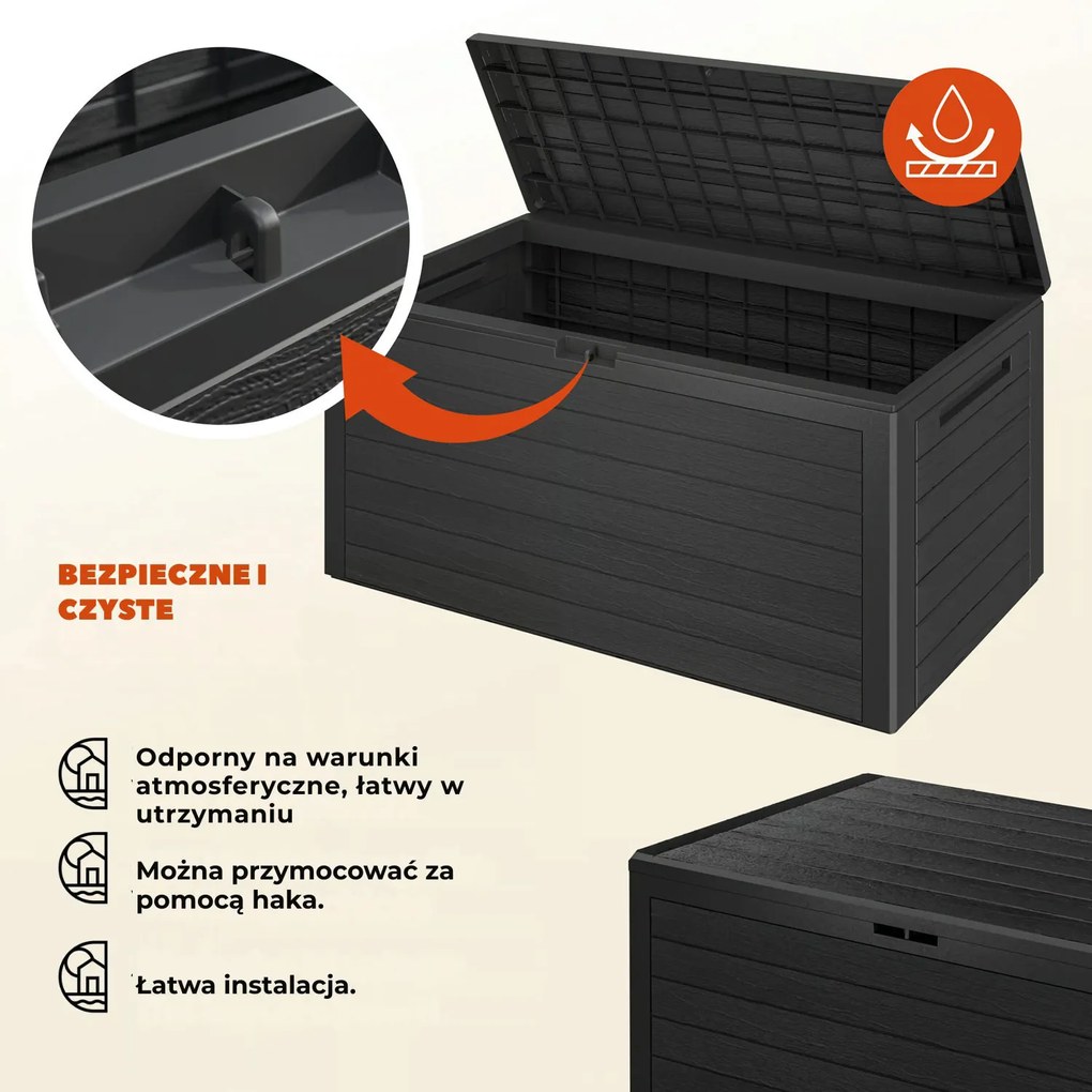 Pojemnik do przechowywania WOODEBOX, 280L, 120x46x57cm, antracytowa Prosperplast