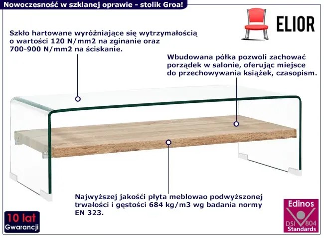 Nowoczesny stolik kawowy ze szkła hartowanego z półką - Ronson