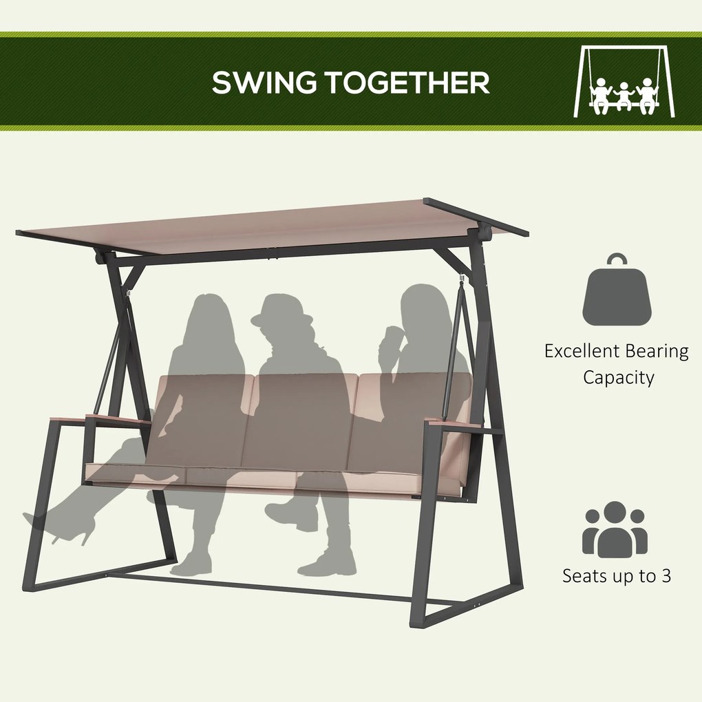 Outsunny Hollywoodschaukel huśtawka ogrodowa 3-osobowa, z daszkiem, odporna na warunki atmosferyczne, Beige + Schwarz