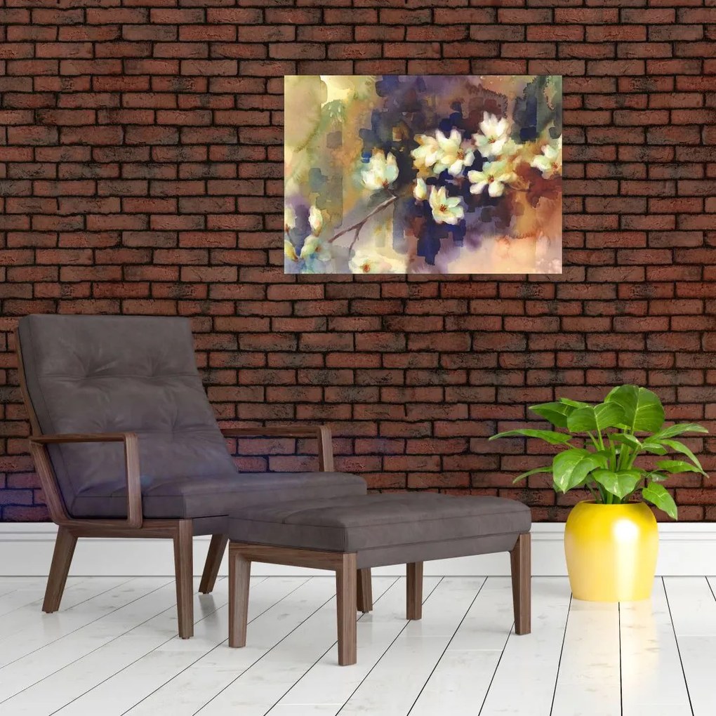 Obraz na szkle - Białe magnolie, malarstwo (70x50 cm)