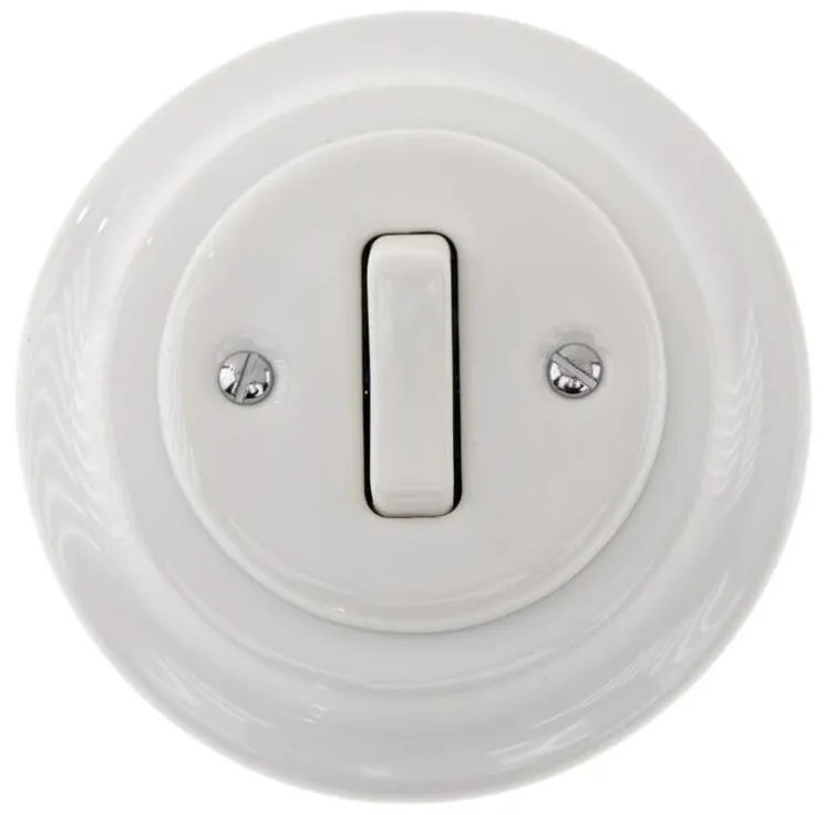 Bohemia-Design - Porcelanowy włącznik retro, pojedynczy, z ramką nr 1, biały