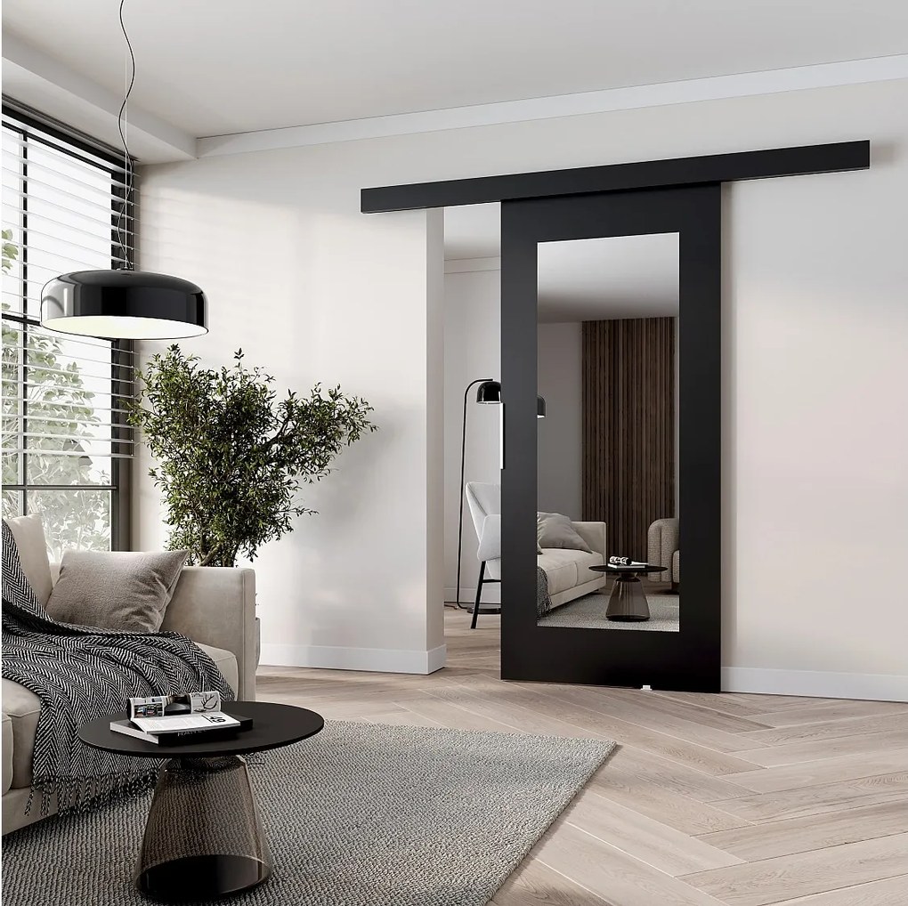 MINIO go for it, Drzwi przesuwne wewnętrzne CLEAN I 86 cm, z lustrem,  w kolorze czarnym