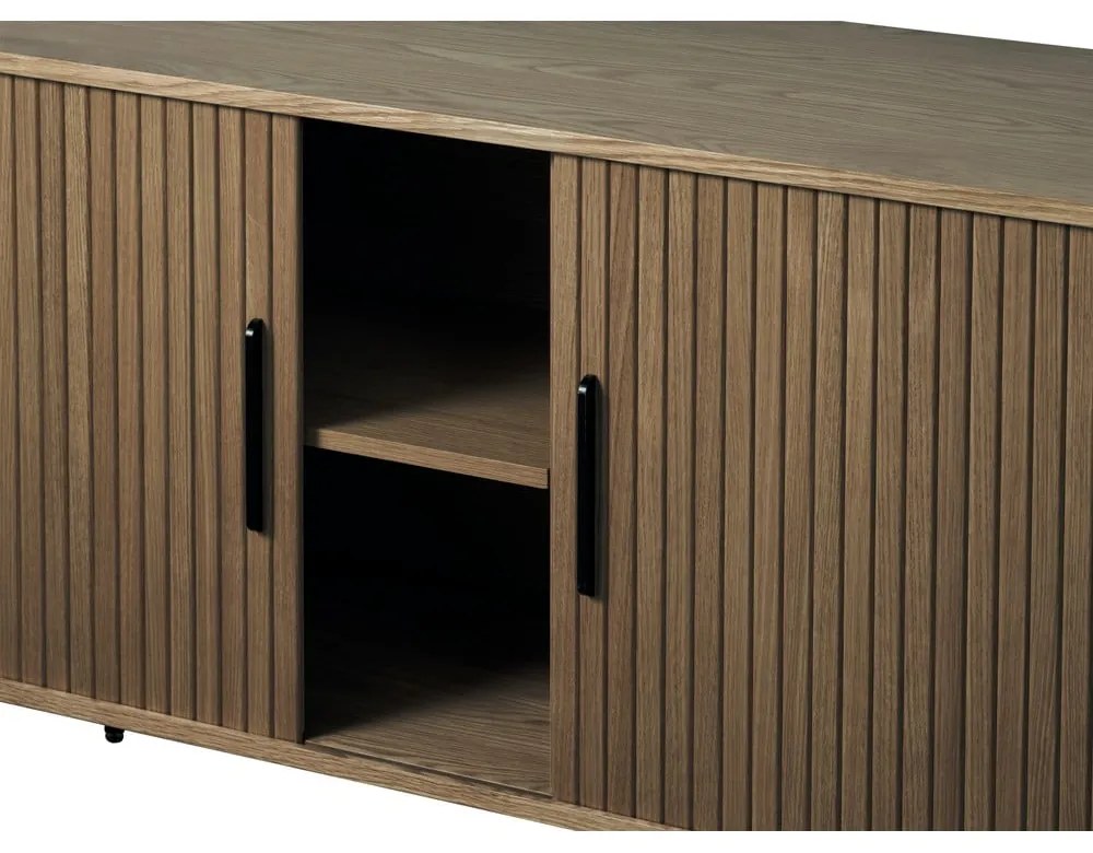 Brązowa komoda w dekorze dębu z drzwiami przesuwnymi 180x76x45 cm Nola – Unique Furniture