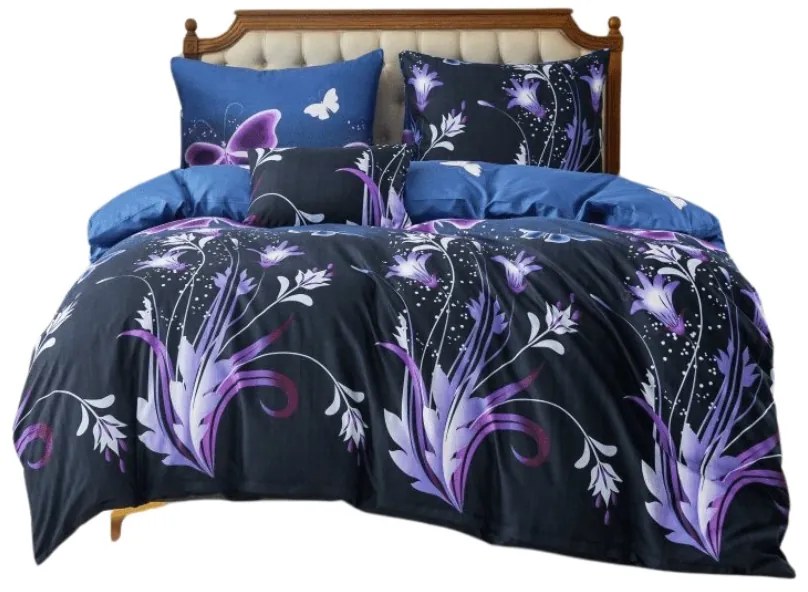 PrzytulneMieszkanie.pl PrzytulneMieszkanie.pl Pościel z mikrowłókna VIOLET BUTTERFLY ciemnoniebieska Rozmiar pościeli: 70 x 90 cm | 140 x 220 cm