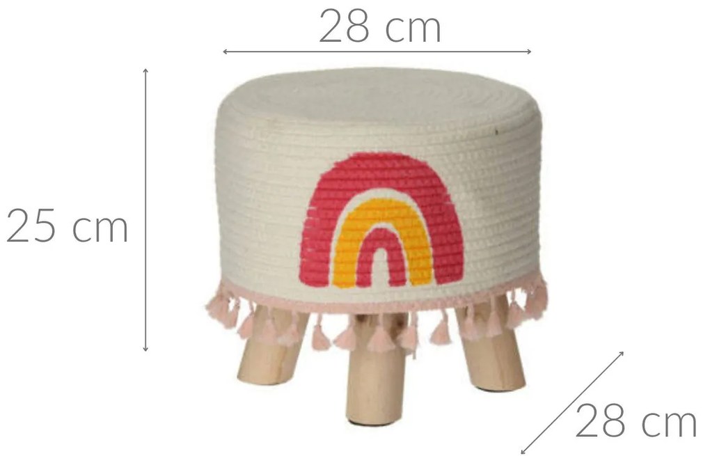 Taboret dziecięcy z uroczą ilustracją i  frędzlami