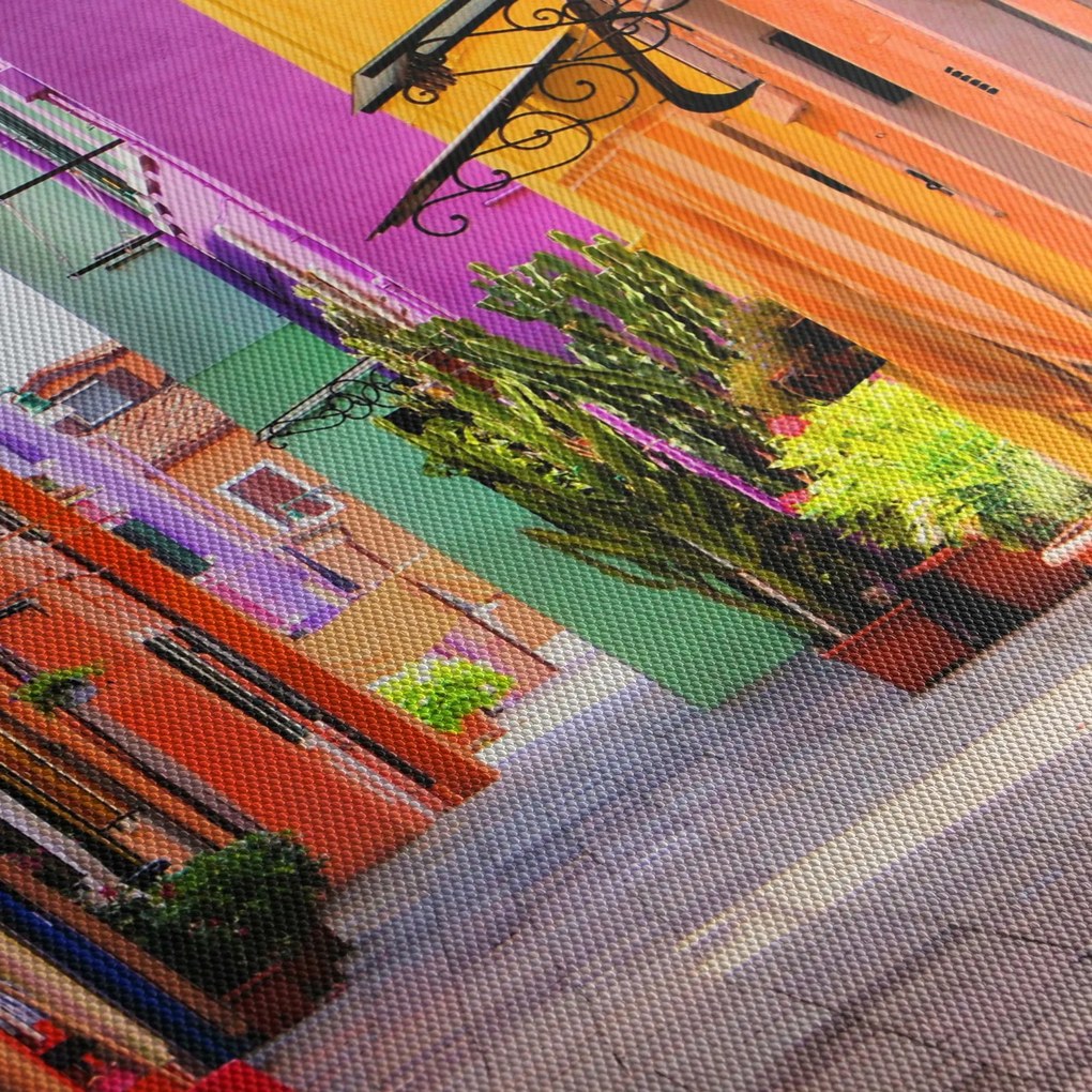 Obraz kolorowej włoskiej ulicy (z zegarem) (90x30 cm)