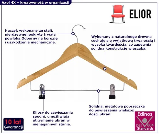 Komplet drewnianych wieszaków na ubrania 5szt H8-H31