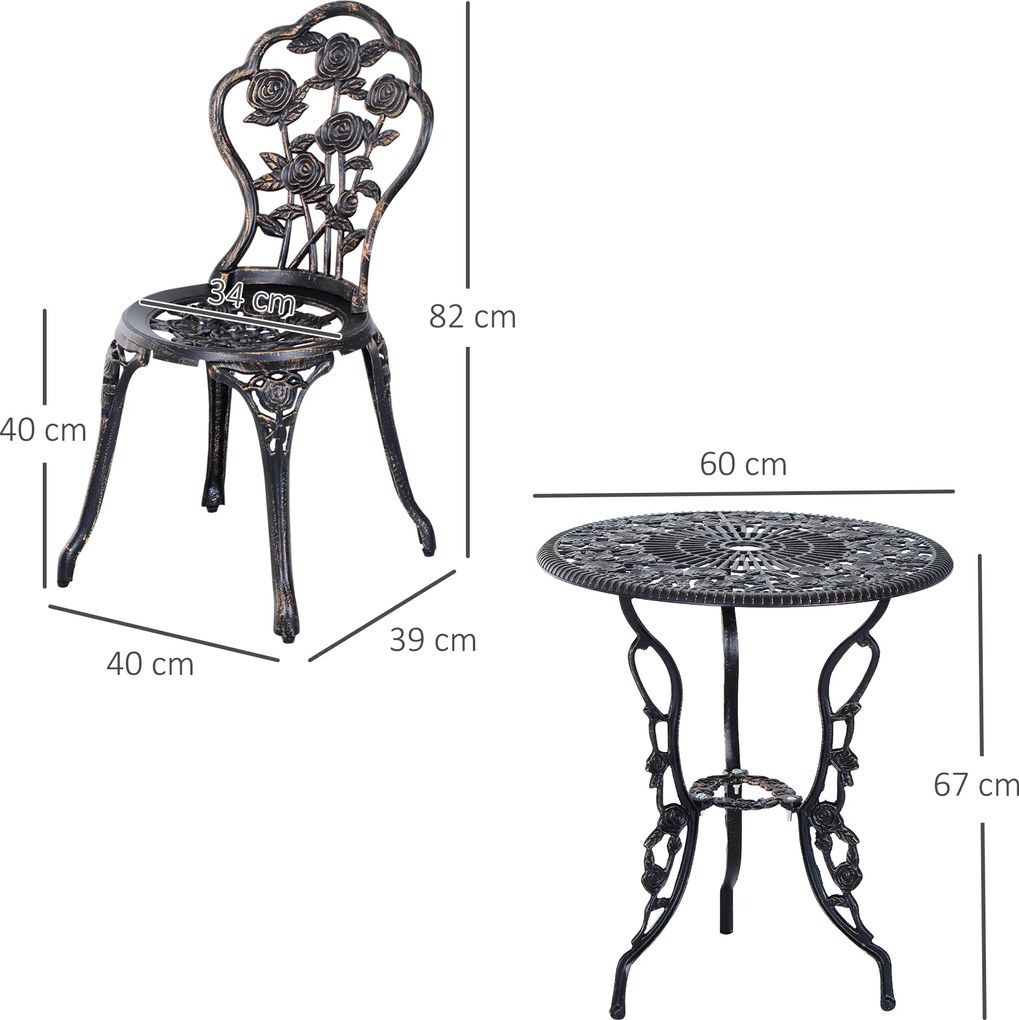 Outsunny Zestaw Mebli Ogrodowych 3częściowy Stół z Krzesłami Komplet Balkonowy Brązowy Elegancki Design | Aosom PL