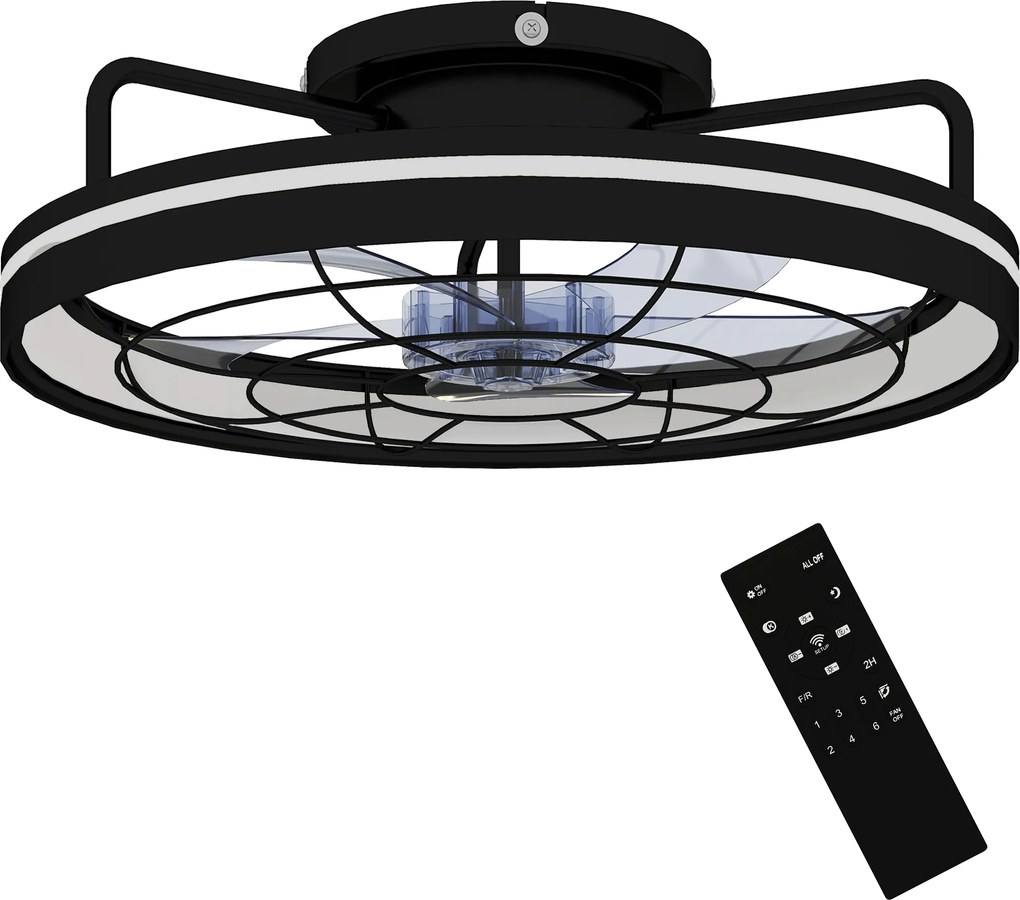 HOMCOM Wentylator sufitowy z lampą i pilotem, 48 cm LED, 3 temperatury światła, 6 prędkości, timer, czarny | Aosom PL