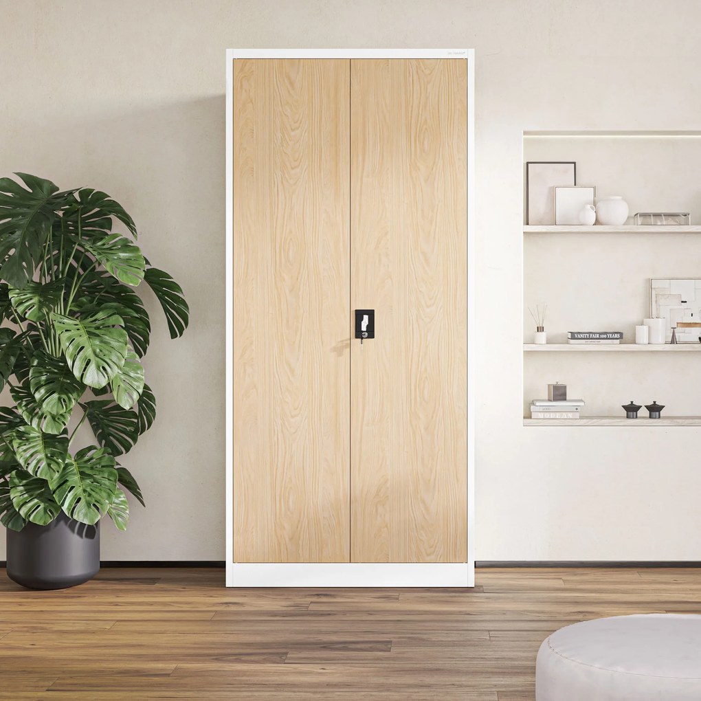 Szafa biurowa metalowa wysoka na dokumenty biała/dąb sonoma, 900x1950x400 mm: JAN H Eco Design