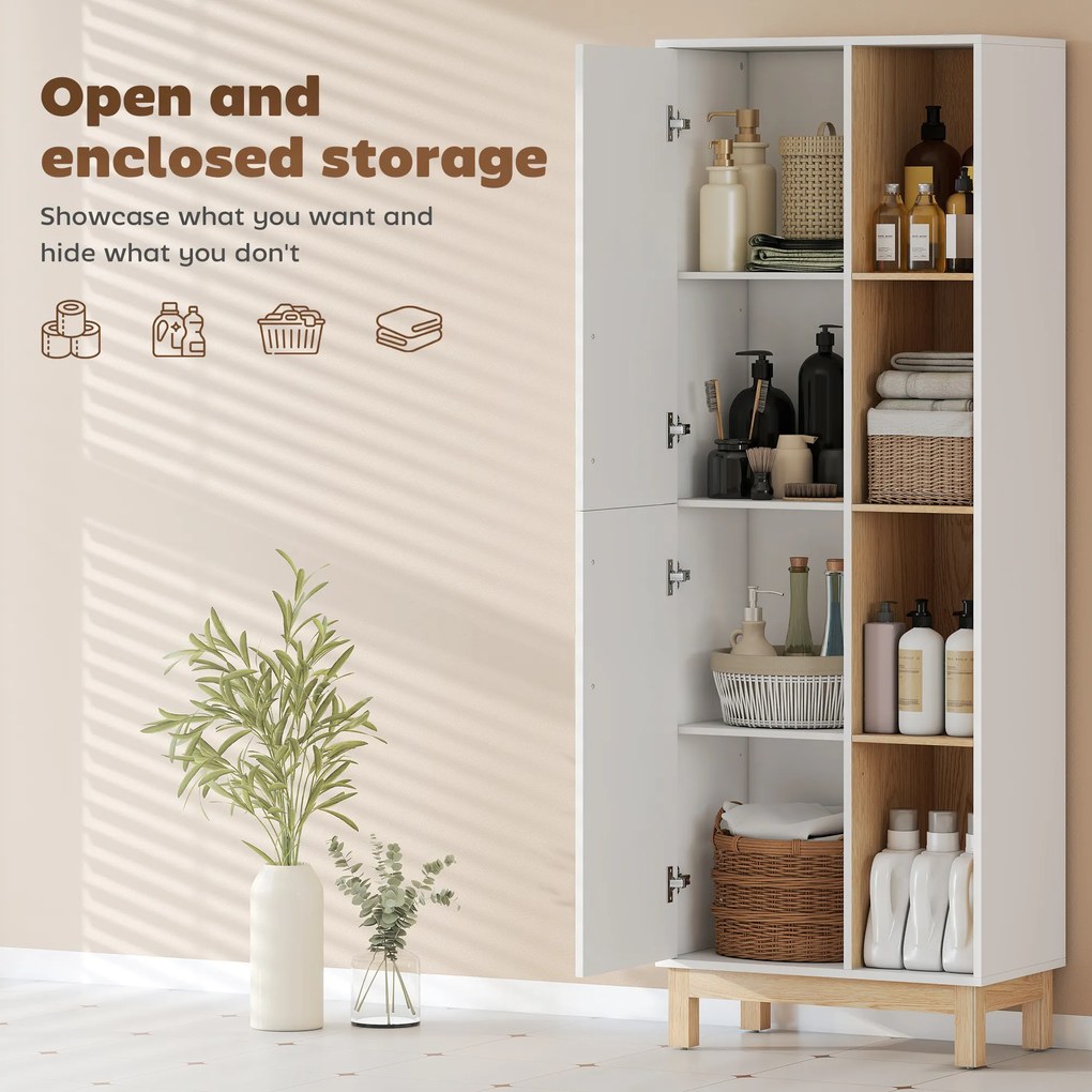 HOMCOM Regał na książki 176 cm, 4 otwarte półki, 2 szafki, wolnostojąca szafka na książki, MDF, biały