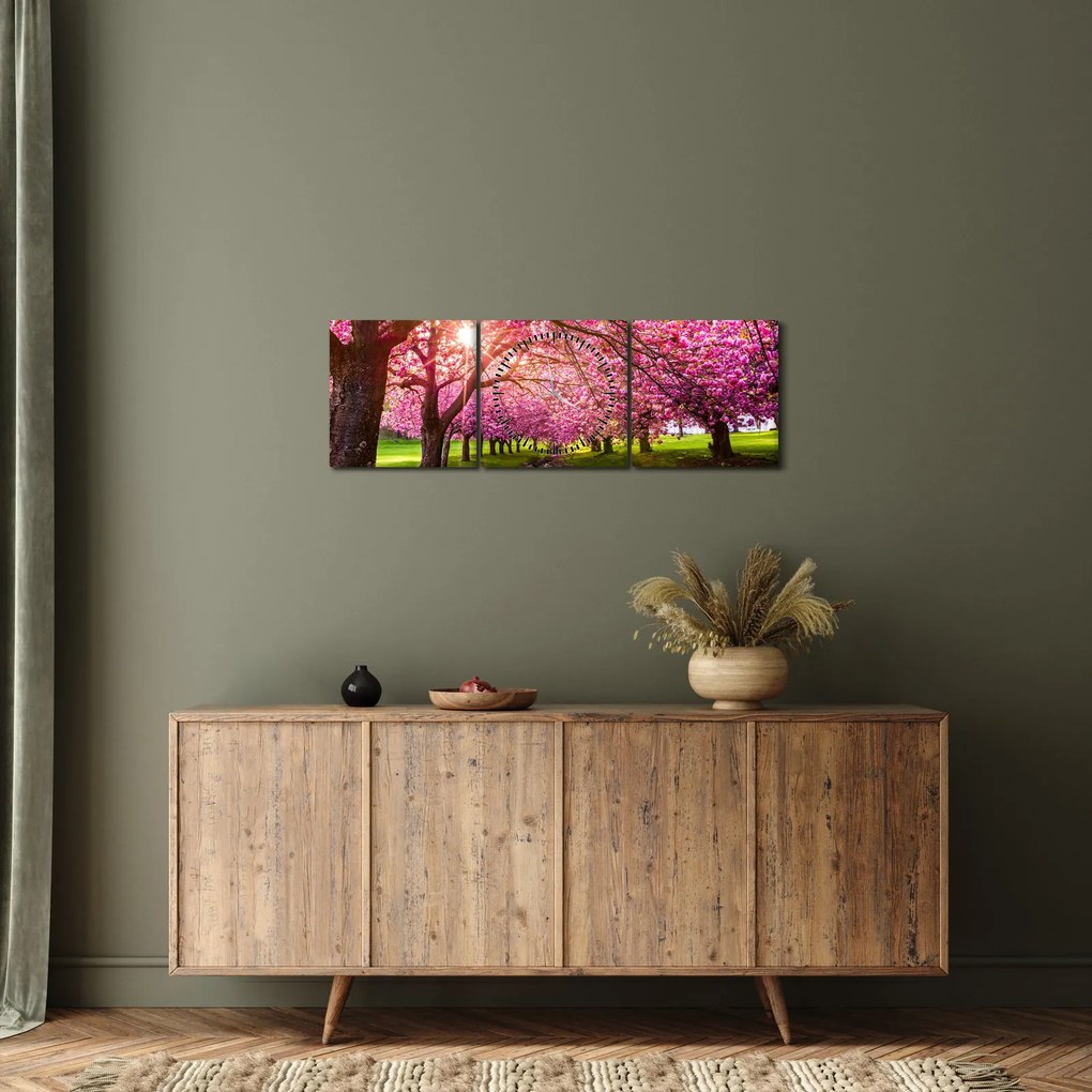 Obraz kwitnących czereśni, Hurd Park, Dover, New Jersey (z zegarem) (90x30 cm)