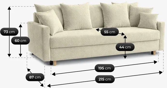 Sofa z Funkcją Spania MARIELA Kremowa Skandynawska
