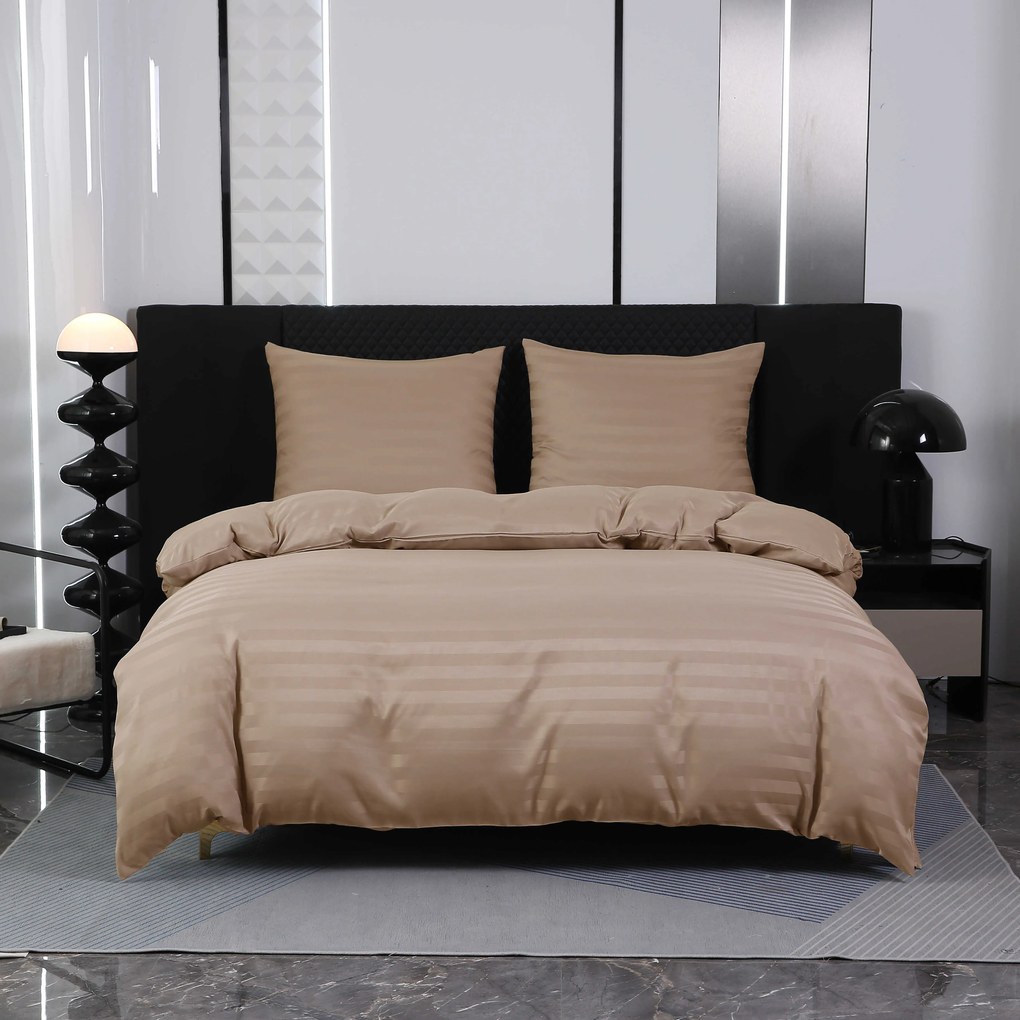 PrzytulneMieszkanie.pl PrzytulneMieszkanie.pl Hotelowa pościel z mikrofibry JASMINE beżowa - pasek 2 cm Rozmiar pościeli: 70 x 90 cm | 140 x 200 cm