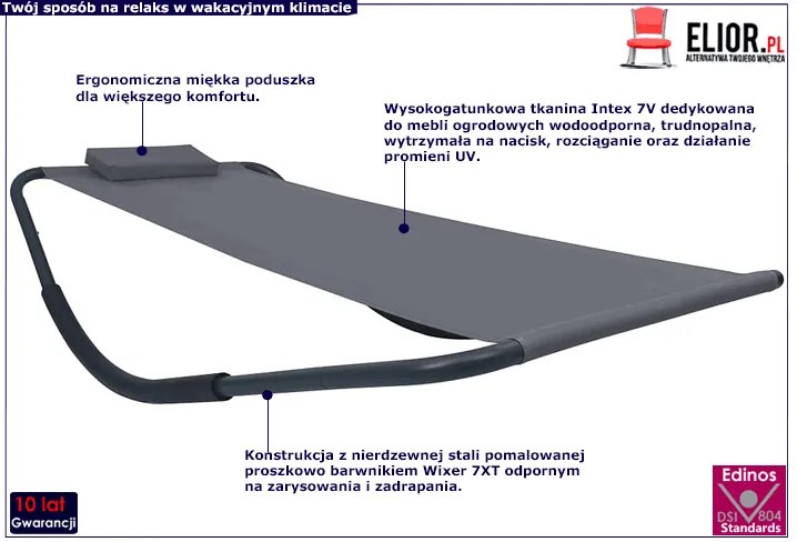 Szara pojedyncza leżanka ogrodowa - Pafos 5X